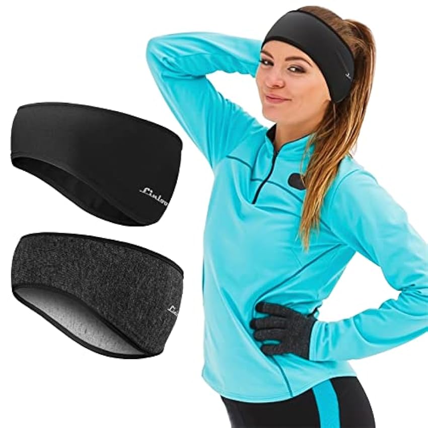 Linlook Sport Bandeau Hiver Cache Oreille Protege pour Homme Femme - 2 Pièces Sport Headband Anti Transpiration pour Running, Jogging AAi7Ibwv