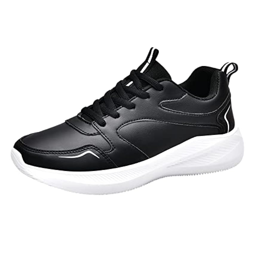 Jiabing Chaussures de course en cuir pour femme - Chaussures de sport - Chaussures de gymnastique noires - Chaussures à lacets - Chaussures de loisirs - Chaussures de course sur route - Légères et WjOiMhSB