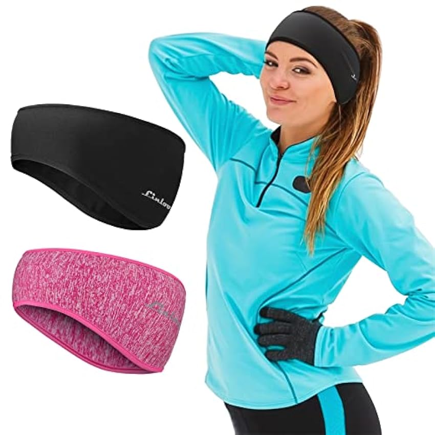 Linlook Sport Bandeau Hiver Cache Oreille Protege pour Homme Femme - 2 Pièces Sport Headband Anti Transpiration pour Running, Jogging AAi7Ibwv